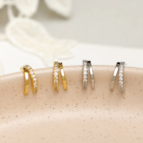 Orecchini a Bottone in Zirconia Minimalisti per Donna Con Perno in Argento Sterling 925 Rame Elegante Gioiello Geometrico a Doppia Fila