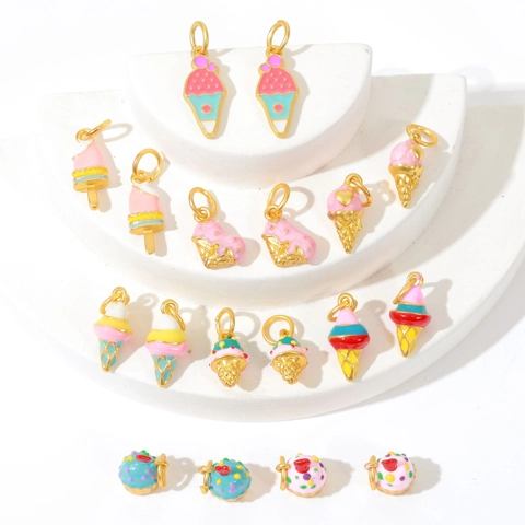 Dessert Charms Ice Cream Cake Shapes Enamel Alloy Gold Plated Pendants For DIY Jewelry Making Handcrafted Accessories