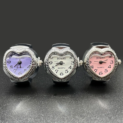 Heart Shaped Ring Watch For Women Alloy Quartz Finger Watch With Elastic Band Rhinestone Creative Jewelry Gift