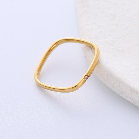 Quadratischer Geometrischer Ring Edelstahl Minimalistisch Zirkonia Eingelegt Einfaches Poliertes Band Schmuck Für Damen Herren