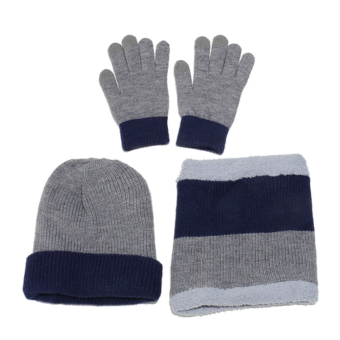 Gorro De Punto Acrílico Calentador De Cuello Y Guantes Táctiles Bloque De Color Térmico Exterior Cálido Para Hombres