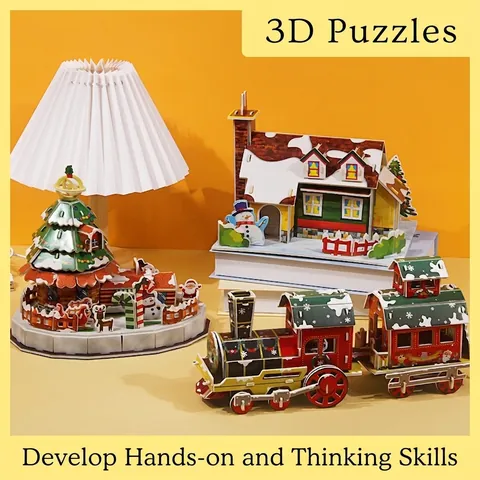 Christmas 3D Jigsaw Puzzle DIY Paper Model Assembly Educational Toys Kids Holiday Decoration Building Game No Glue