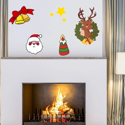 Christmas Window Stickers PVC Static Cling Santa Claus Reindeer Bell Star Decals For Home Holiday Decoration