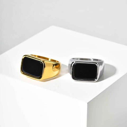 Herren Siegelring Aus Edelstahl Rechteckiger Stein Inlay Geometrischer Minimalistischer Gold Silber Polierter Ring