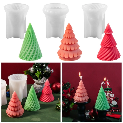 Christmas Tree Candle Mold Silicone Spiral Dot Layered DIY Aromatherapy Soap Plaster Handmade Festive Home Decor Tool