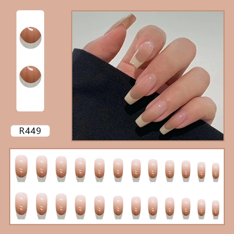 Uñas Postizas Largas Tipo Ataúd Degradado Francés Nude Blanco Puntas De Uñas Brillantes Para Mujeres Manicura Elegante