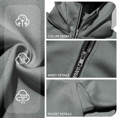Herren Full Zip Hoodie Mit Integrierter Balaclava Maske Polyester Strick Streetwear Loose Fit Einfarbige Freizeitjacke