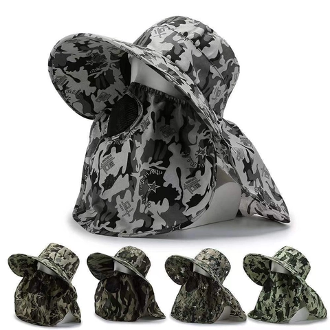 Cappello Da Sole Mimetico Tesa Larga Con Maschera Facciale Traspirante E Protezione Per Il Collo Tattico Pesca Escursionismo Uomo