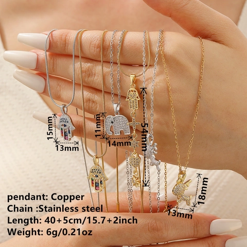 Zirkon Elefant Hamsa Hand Elch Anhänger Halskette Mit Edelstahlkette Für Damen Mode Gold Silber Vergoldet