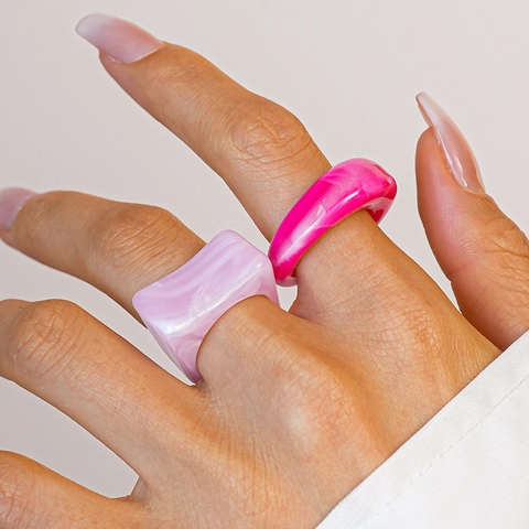 Acrylic Rings Marble Texture Geometric Square Round Wide Band Jewelry For Women Minimalist Resin Hand Ornaments