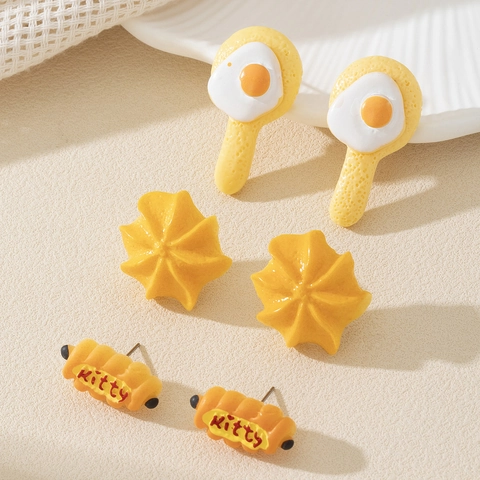 Schattige Simulatie Voedsel Oorknopjes Hars Ei Brood Ster Vorm Cartoon Creatieve Sieraden Voor Vrouwen Meisjes