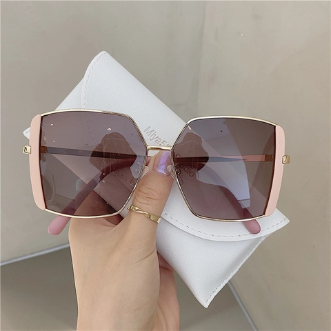 Gafas De Sol Cuadradas Grandes Mujeres Retro Vintage Montura Grande PC AC Lentes Degradadas UV400 Tendencia Metal Dorado