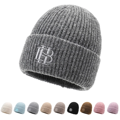 Berretto Beanie Invernale Maglia A Costine Spesso Foderato In Pile Caldo Outdoor Casual Ricamo HB Per Uomo E Donna