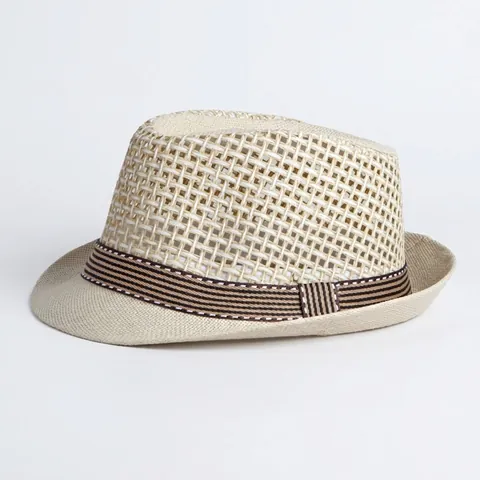 Unisex Ψάθινο Καπέλο Fedora Αναπνεύσιμο Πλέγμα Καλοκαιρινό Παραλία Προστασία Από Τον Ήλιο Vintage Jazz Ελαφρύ