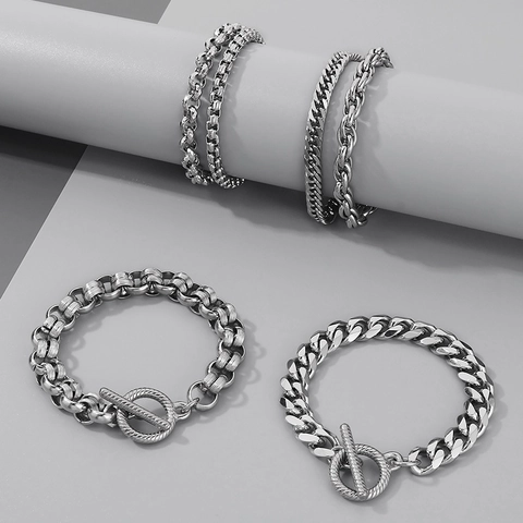 Bracciale A Catena Cubana In Acciaio Inossidabile Con Chiusura A T Bar Colore Argento Gioielli Miami Per Uomo Donna