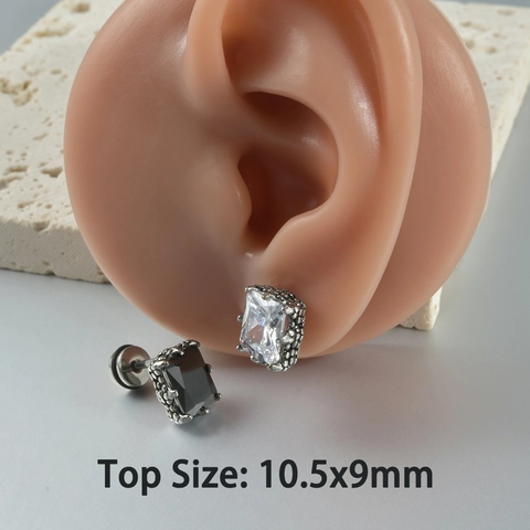 Punk Hip Hop Stud Earrings Stainless Steel Zircon Geometry Heart Wing Screw Back Gothic Jewelry For Men Women
