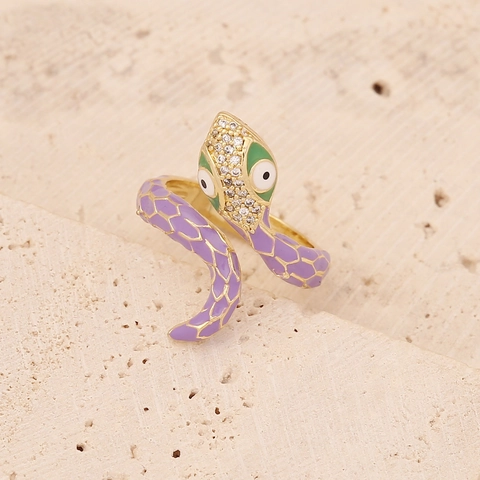 Snake Ring For Women Copper Zircon Colorful Enamel Drip Oil Fashion Adjustable Open Wrap Animal Jewelry INS Style