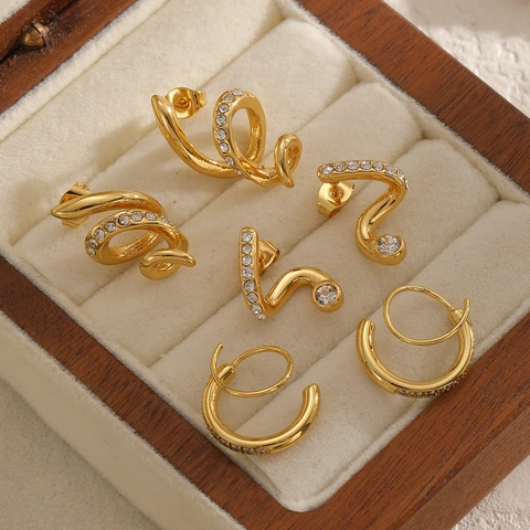 Slang Hoepel Oorbellen 304 Roestvrij Staal PVD Goud Verguld Zirconia Ins Stijl Mode Sieraden Voor Vrouwen