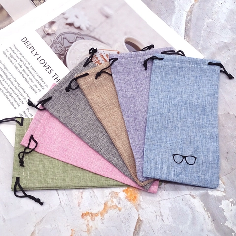 Portable Linen Drawstring Glasses Pouch Protective Sunglasses Storage Bag Lightweight Eyewear Case Travel Organizer