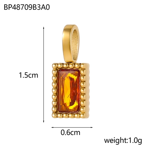 Rectangle Pendant Stainless Steel Colorful Zircon Milgrain Geometric DIY Jewelry Accessory For Women Girls