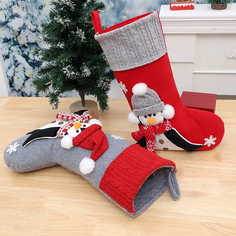 Kerstkous Grote Hangende Zak Pluche Pinguïn Gebreide Vilt Sneeuwvlok Ornamenten Open Haard Decor Kerstfeest Artikelen