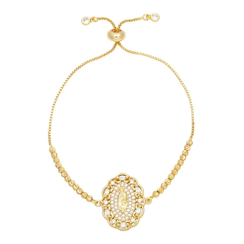 Bracciale Pendente Vergine Maria Rame Placcato Oro 18K Zircone Regolabile Catena Bolo Gioielli Per Donna Religioso