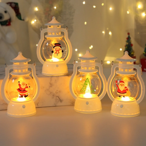 Weihnachts LED Laterne Tragbar Retro Kunststoff Warmes Licht Weihnachtsmann Schneemann Desktop Deko Nachtlicht Geschenk