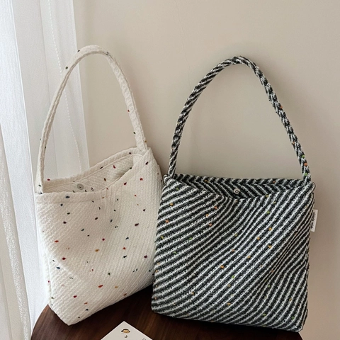 Borsa Sottobraccio Donna Tessuto Intrecciato Coriandoli Strisce Borsa a Tracolla Chiusura Magnetica Minimalista Quotidiano