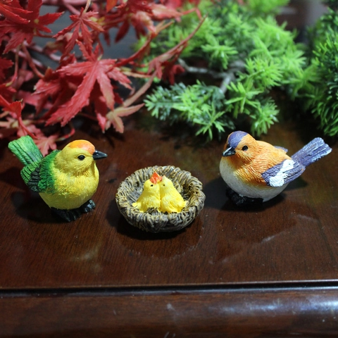 Miniature Bird Figurines Resin Nest Ornament Micro Landscape Garden Decor Succulent Plants Fairy Realistic Hand Painted