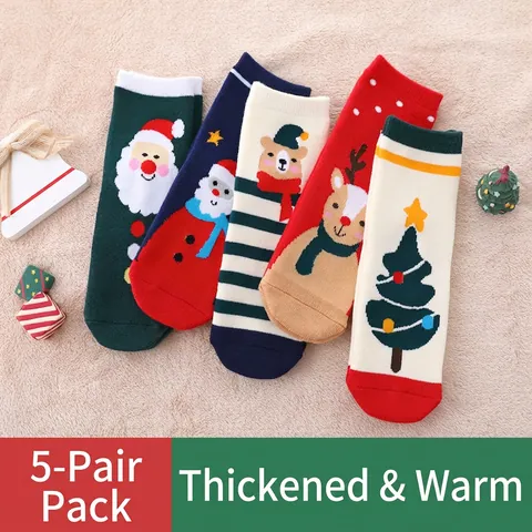 Kinder Weihnachts Socken Verdickte Frottier Baumwolle Warm Thermisch Winter Cartoon Weihnachtsmann Jungen Mädchen
