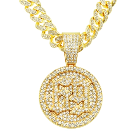 Collana Con Ciondolo Medaglione Rotondo Hip Hop Con Catena Cubana In Lega E Gioielli Urbani Iced Out Con Strass