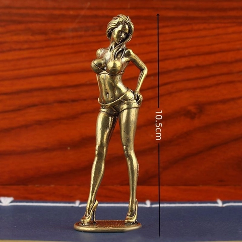 Mädchen Figur Messing Beschichtet Legierung Sexy Weibliche Skulptur Kreative Schreibtisch Deko Vintage Metall Modell