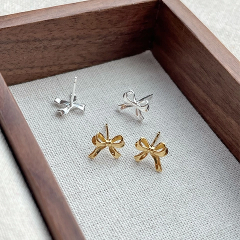 Bow Stud Earrings For Women With 925 Sterling Silver Earring Post Simple Minimalist Polished Elegant French Style Trendy