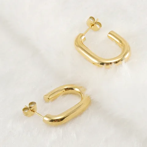 U-Shaped Hoop Earrings Minimalist 18K Gold Plated Stainless Steel Geometric Oval Studs For Women Daily Jewelry Gift