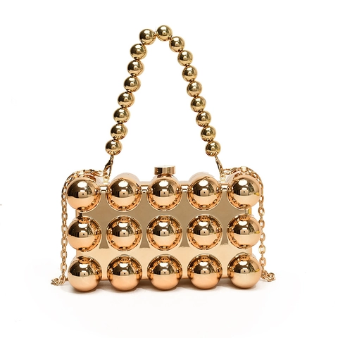 Acrylic Metal Ball Evening Bag Beaded Top Strap Modern Clutch Party Handbag Chic Crossbody With Chain Strap