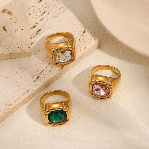 Anillo De Zirconia De Acero Inoxidable Liquan Para Mujeres Joyería De Anillo De Piedra Natural De Acero De Titanio 18k