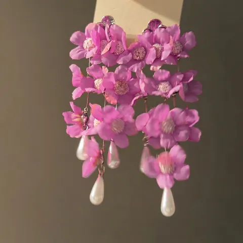 Orecchini Pendenti Con Nappa Di Fiori Fatti A Mano Tessuto Perline Boho Dolce Per Donna Con Perno In Argento 925