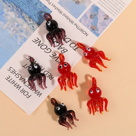 Octopus Pendants Lampwork Glass Ocean Theme Handmade Animal Charms For DIY Jewelry Making Crafts