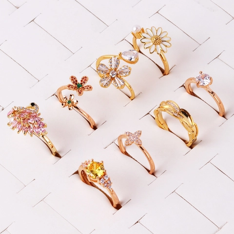 Anello Aperto In Zircone A Cuore Ovale Vintage Rame Placcato Oro Gioielli Alla Moda Regolabili Da Donna