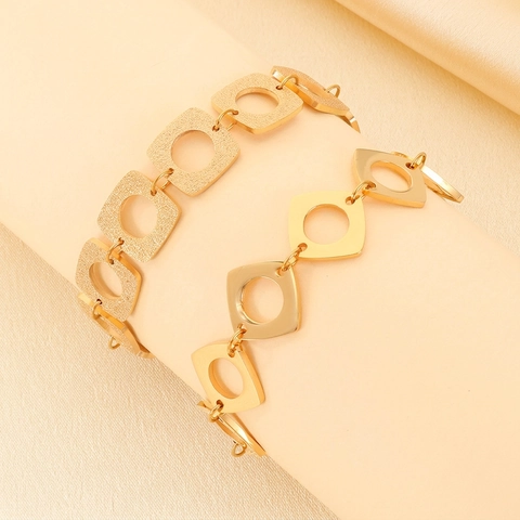Hollow Geometric Square Bracelet Stainless Steel 18K Gold Plated Frosted Polished Minimalist Elegant Women Jewelry