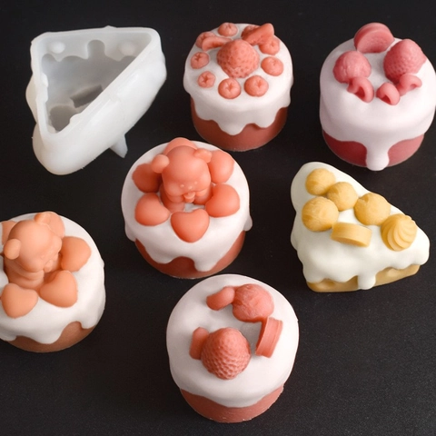 Silicone Mold Bear Strawberry Apple Cake Shapes For Scented Candle Making Chocolate Baking Flexible Reusable Fondant DIY Tool