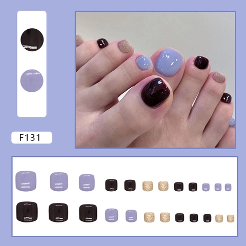 Uñas Postizas Para Pies Brillantes Color Sólido Patchwork Morado Negro Purpurina Cobertura Completa Para Mujeres