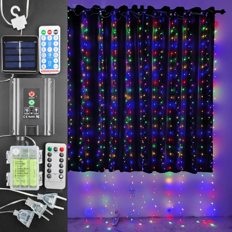 Led Curtain String Lights Copper Wire Remote Control Usb Solar Battery Powered Waterproof For Christmas Wedding Party Window Decor
