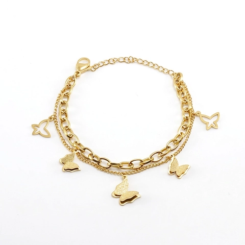 Doppellagiges Schmetterlingsarmband 18K Vergoldeter Edelstahl Vintage Minimalistischer Schmuck Für Damen Elegante Anhänger