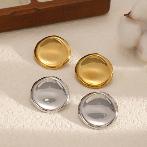 Hammered Round Stud Earrings 18K Gold Plated Stainless Steel With Stainless Steel Earring Post Minimalist For Women