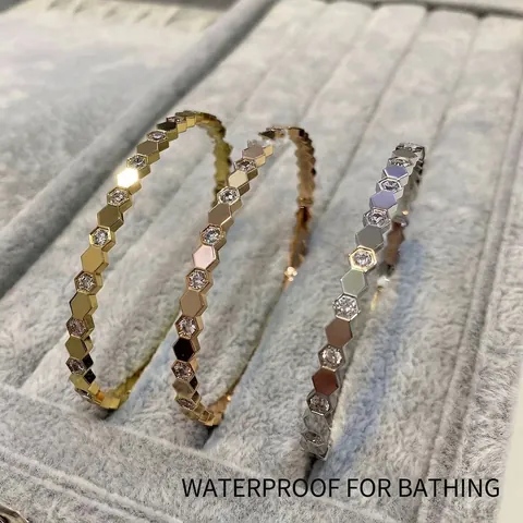 Bracciale Rigido Esagonale In Acciaio Al Titanio Braccialetto Geometrico Con Strass Per Donna Gioielli Di Moda Resistente All'acqua
