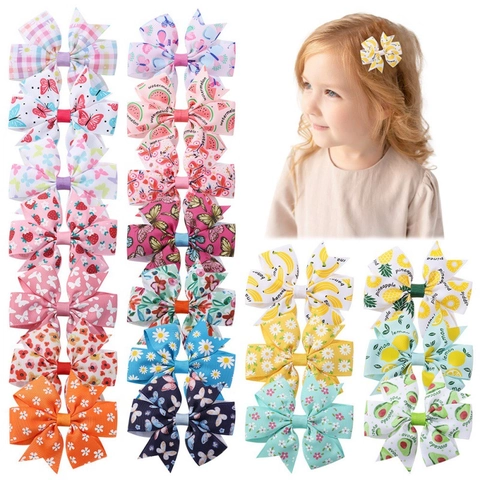 Pinzas Para El Pelo Niños Lazos Cinta Grosgrain Estampado Frutas Flores Clips Cocodrilo Tocado Verano Para Niñas