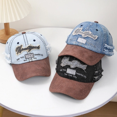 Berretto Da Baseball In Denim Lavato Vintage Con Visiera In Camoscio Ricamo New York Protezione Solare Regolabile Unisex