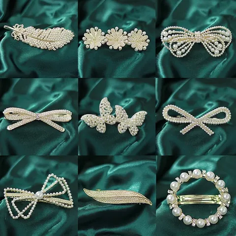 Elegante Haarclips Legering Strass Kunstparel Veerclip Voor Dames Koreaanse Stijl Strik Bloemen Haaraccessoires