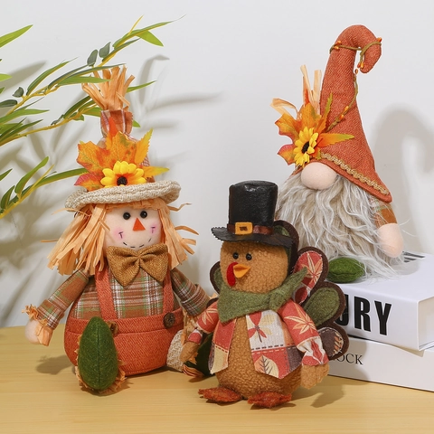 Gnome De Thanksgiving Dinde Épouvantail Poupées En Peluche Lumineux LED Décoration De Table Fête Des Récoltes Tournesol Feuille D Érable